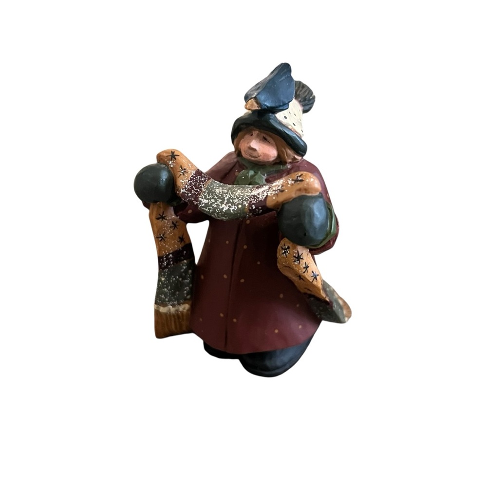 Williraye Studio Vintage Girl Holding Scarf For Snowman & Boy Holding hat Figure - Picture 3 of 5